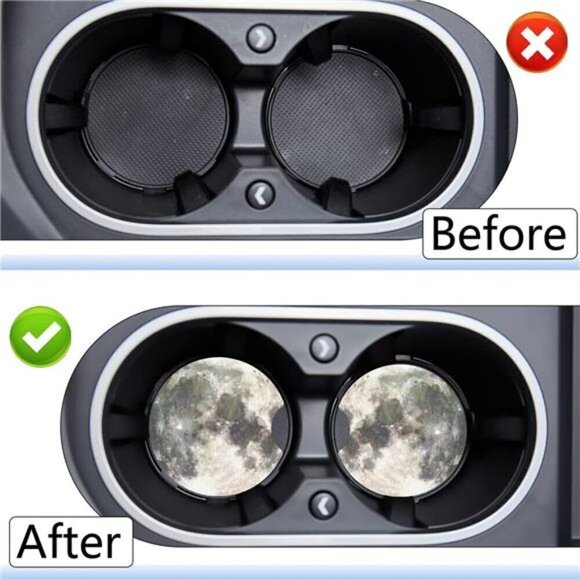 Moon Car Cup Coasters Space Image 2-Pack Cup Holder Anti Slip Rubber Vehicle - Picture 5 of 7